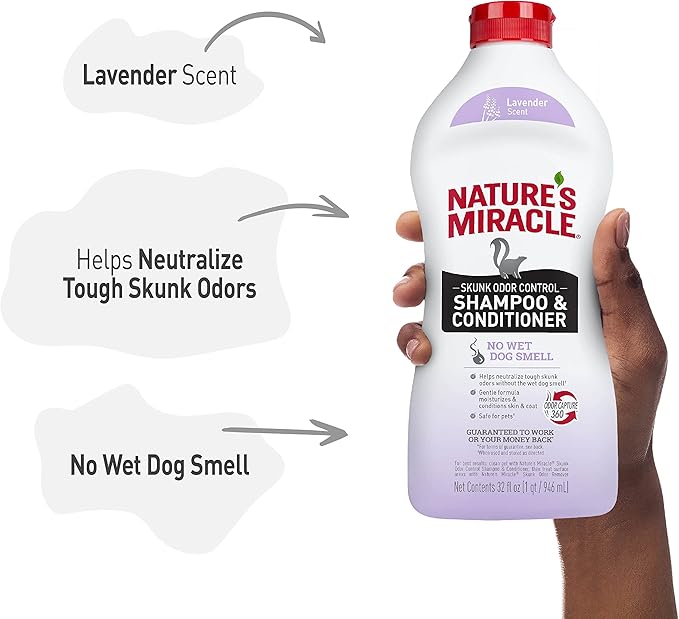 Nature's Miracle Skunk Odor Control Shampoo & Conditioner Lavender Scent 32 Ounces, Odor Control Formula