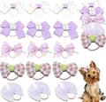 20pcs Purple Dog Hair Bows for Small Dogs - Yorkie Puppy Hair Accessories with Rubber Bands, Cute Bowknot Hair Clips for Pet Grooming, Handmade Girly Dog Bows Mix Styles