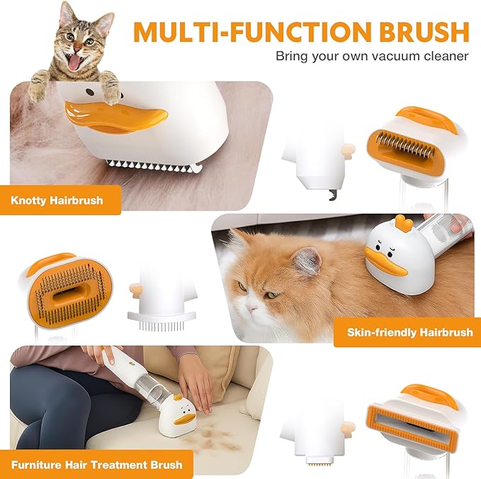 Cat Dog Grooming Vacuum Kit with Brush, Low-Noise Pet Hair Shedding Trimming Grooming for Indoor Cats Dogs, 4 in 1 Pet Vacuuming Groomer for Long or Short Haired Kitten Accessories(White)