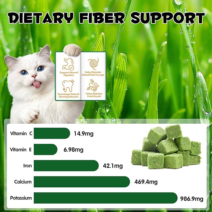Cat Grass Treats, Freeze-Dried Cat Grass Pellets for Cats, 80g (2.82 OZ) | Natural Hairball Control, Digestive Support & Dental Care | Chicken & Fish Oil Recipe | No Artificial Additives