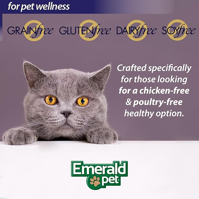 Emerald Pet Wholly Fish! Chicken-Free Feline Treats, Salmon Recipe — Tasty and Crunchy Salmon Cat Treats — Chicken-Free, Grain Free, Natural Cat Treats — Made in USA, 3 oz