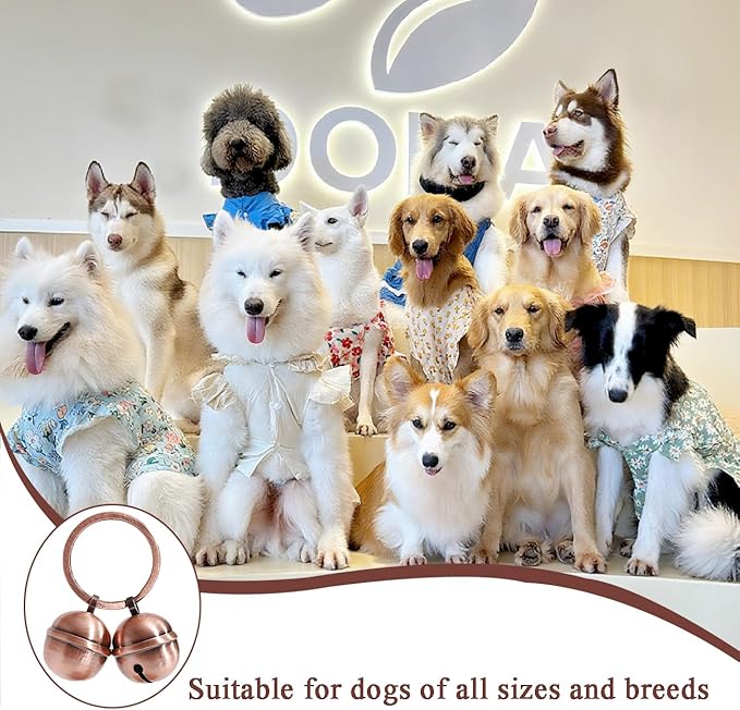 Copper Dog Bells for Collars with Quick-Release Clasp - Audible Safety Trackers for Medium to Large Dogs, Outdoor Collar Accessories(Glossy Copper)