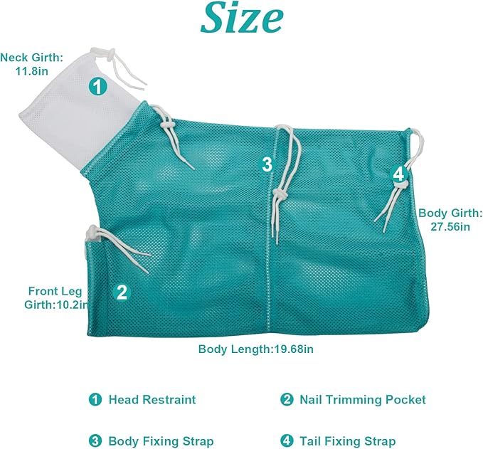 Cat Bathing Bag, Breathable Mesh Cat Shower Bag Anti Scratch Adjustable Cat Grooming Bag for Nail Trimming Polyester Soft Washing Bag