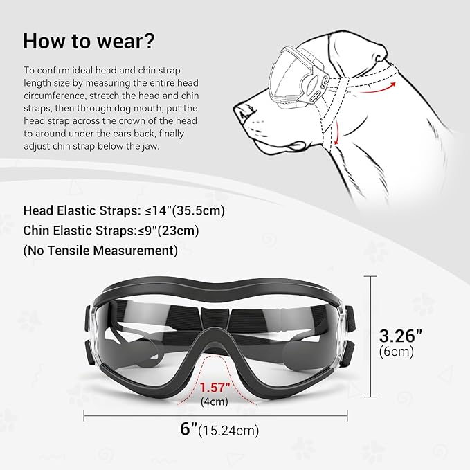Enjoying Clear Dog Goggles for Medium to Large Dogs, Dog Sunglasses UV Protection, Large Dogs Driving Eye Protection, Windproof Dustproof Anti-Fog, Breathable, Adjustable Straps, Clear