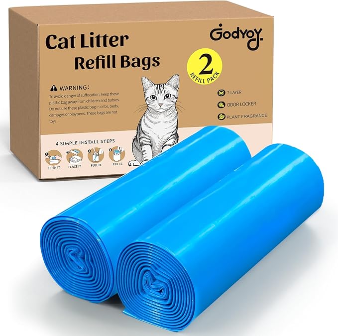 Cat Litter Refill Bags Compatible with Genie Easy Roll Litter Bin, Long Lasting Cat Bag, 7-Layer Odor Control, Leak-Proof & Easy-Tear Design, Extra Waste Refills Bag 2 Rolls - 50 Bags