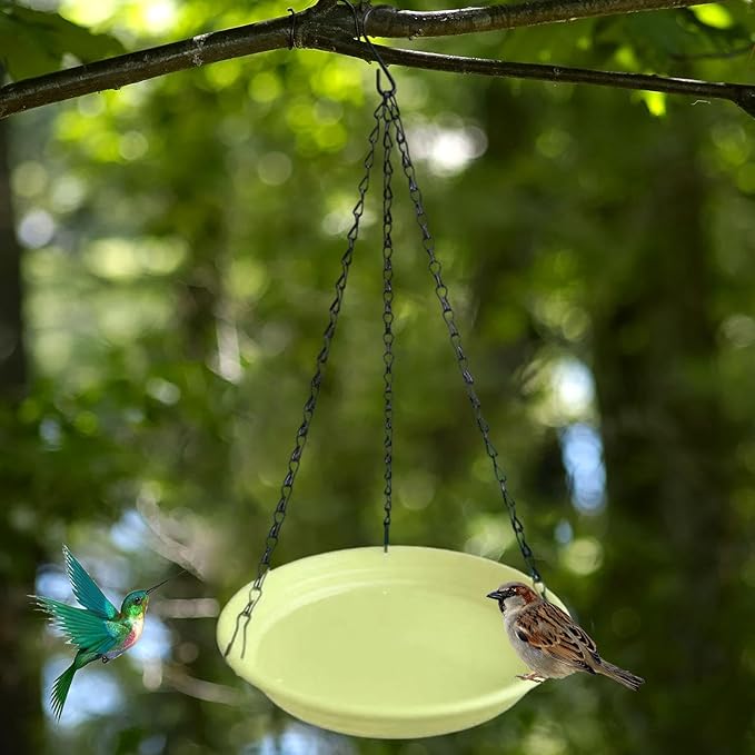 Hanging Bird Feeder and Waterer Tray Bird Food Tray Outdoor Birdbath Hanging Backyard Birdbath for Garden Balcony Trees Lawn, Yellow
