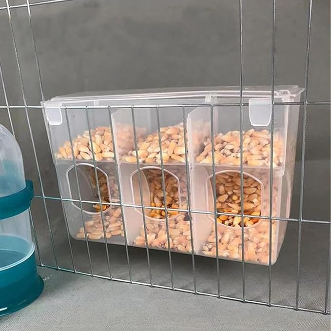 2 Pack Automatic Pigeon Bird Feeder Water, Plastic Feeder Water Dispenser Drinkers for Cage, No Mess Hanging Parrot Feeders, Cage Accessories for Parakeet Quail Bird Chicken (3 Hole-Hook)