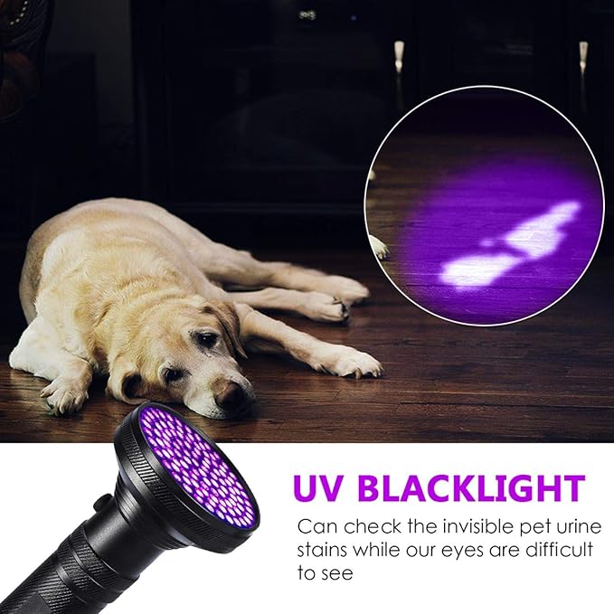 Fdit Black Light Flashlight, 100 LED UV Blacklight, Pet Urine Detector with Sunglasses, Aluminum Alloy, 395nm