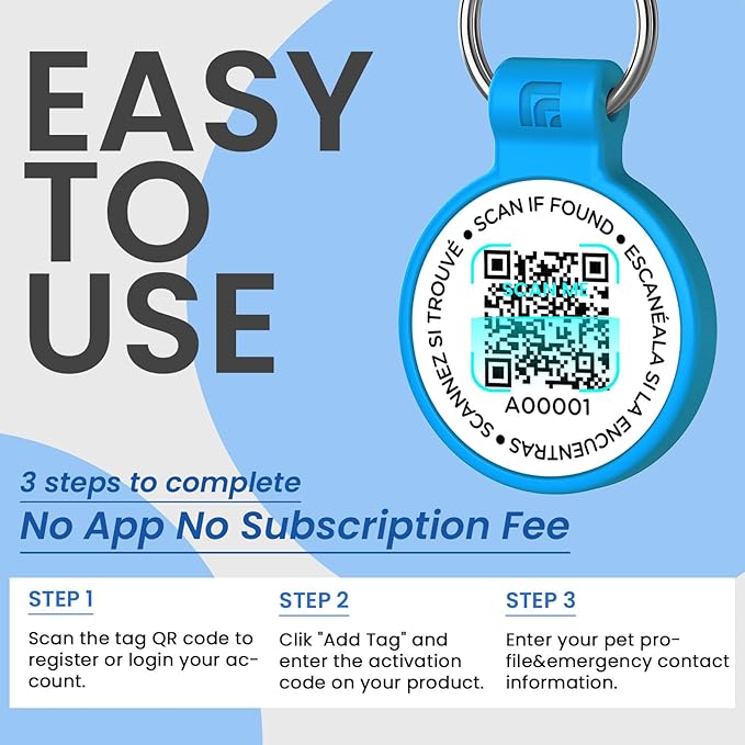 Silicone Cat Tags Personalized Small for Pet Collars, QR Code Cat Name Tags, Scan Location Alerts, Blue S
