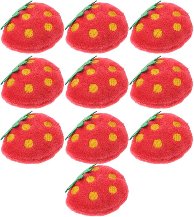 10 Pack Strawberry Cat Toy - Interactive Plush Chew Toys for Indoor Cats and Small Dogs - Cute Fruit Catnip Scented Kitty Teething Supplies for Valentine's Day Pet Gift