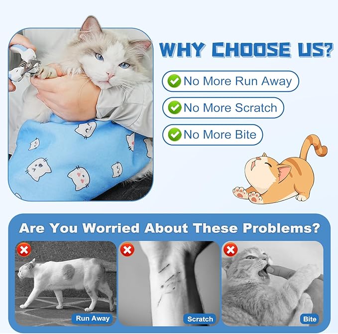 Supet Cat Wrap for Cutting Nails, 2026 Self-Adherent Cat Grooming Wrap, Anti-Escape Calming Cat Swaddle Wrap for Medicine, Nail Clipping, Teeth Brushing, Ear Cleaning