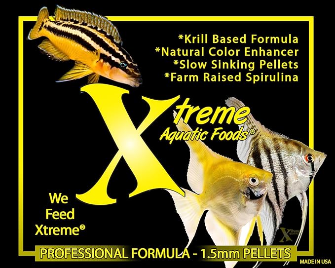 Xtreme Community Peewee 1.5mm Pellets: Slow Sinking & Ideal for Community Fish - Boosts Immune & Digestive Health, Enhances Color & Energy, Max Protein Fish Food – USA Farm Grown (20oz)
