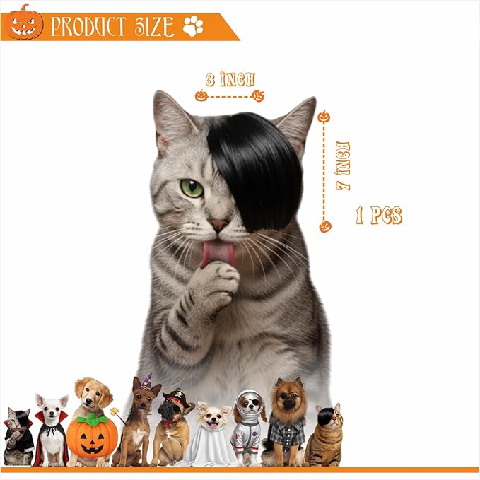 Dog Wig Pet Costumes, Cat Costume Synthetic Accessories Small Dog Headwear for Halloween Christmas Eve Festival Party Decor, Head Wear Apparel Toy (I-Side-Swept Bangs)