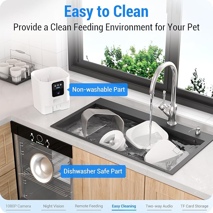 Automatic Cat Feeder with Camera: 5G WiFi Automatic Dog Feeder with Night Vision, 7L Auto Cat Food Dispenser with 1080P Camera for Multiple Pet, Detachable for Easy Clean -29 Cup (ACF100W-B)