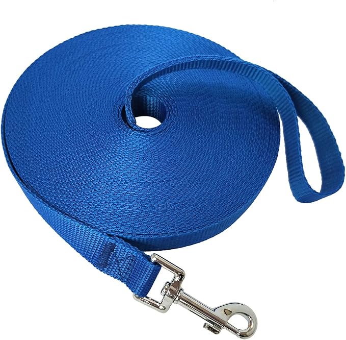 Nylon Training Dog Leash for Small Medium Large Dogs, 15ft 20ft 30ft 50ft Long Leash Dog/Puppy Lead for Obedience Recall Training, Camping (50ft, Blue)