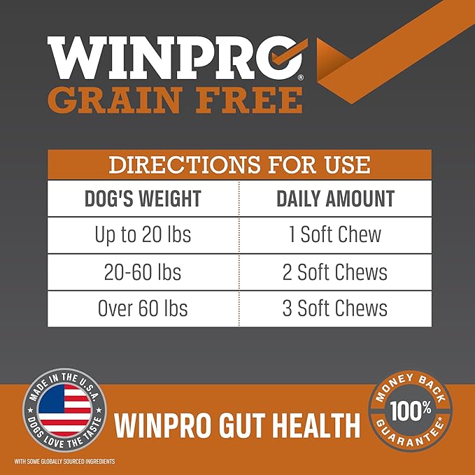 WINPRO Dog Gut Health Supplement – Plasma-Powered Soft Chews for Dog Immune Health Support & Gut Health, Made with Natural Ingredients for Dogs of All Breeds & Sizes - 60 Count