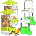 Yaomiao 4 Pcs No Mess Small Bird Feeders Automatic Parakeet Water Dispenser Clear Quail Feeder and Watered Cage Accessories for Small and Medium Parakeet Cockatiel Canary(Assorted,Green)