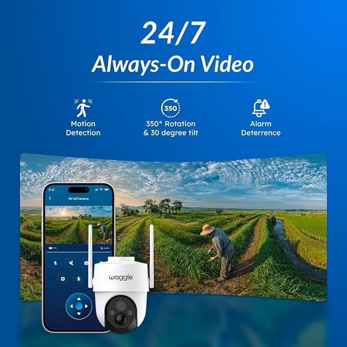 Waggle RV 4G LTE Pet Monitor Lite + 4G Cellular Security Camera - No WiFi? No Problem, Temperature & Humidity Monitor, Real-time Alerts - 2-Way Talk, Night Vision - Supports Varizon, AT&T & T-Mobile
