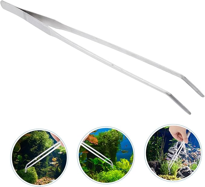 Stainless Steel Aquarium Plant Tweezers Elbow Tweezers for Fish Tank Decor Cleaning