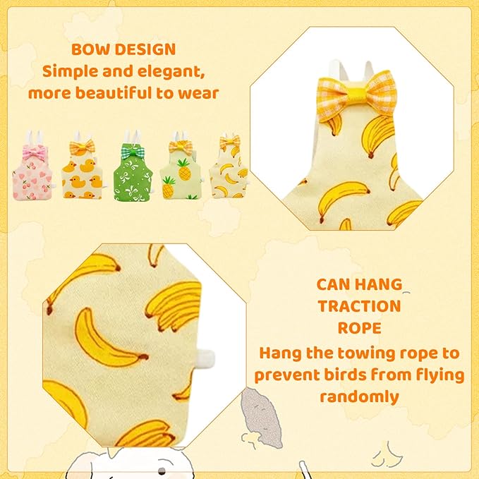 5-Piece Set with Cherry,Bird Diaper, Chicken Diaper, Chicken Diapers for Indoor Chickens, Pineapple, Yellow Duck, Banana, and Bow Designs, Soft Fabric