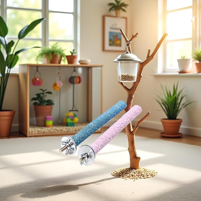 2 Pcs Bird Perch Stand, Birdcage Accessories, Bird Perch Stand Random Color, Wood Parrot Grinding Claw Sticks, Bird Perches, Cage for Parakeets, Standing Tools