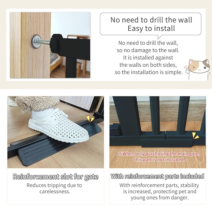 Lumizone Extra Tall Cat Gate 61.02" High Pressure Mounted Extra Wide 2025 New (17 Sizes) 1.37" Gap No Drilling Auto-Close One-Handed Operation Tall Pet Gate for Dogs(Black, 61.02" H x 55.12"-59.44" W)