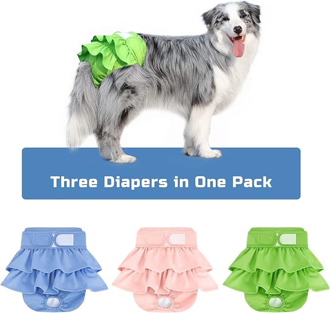Reusable Dog Diapers Female 3 Pack Washable Highly Absorbent Doggie Diapers, Flexible Doggy Diapers Female, Leak-Proof Puppy Diapers for Dog Period Heat Incontinence Potty Training, XS