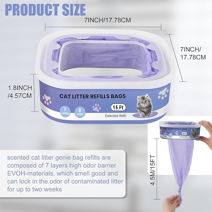 10 Pack Cat Litter Refill Bags Compatible with Your Litter Refill Cartridge,Enhanced Odor Control，Purple