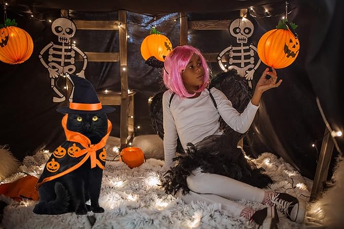 4Pcs Halloween Cat Costumes Wizard Hat Cape Pumpkin Bat Halloween Cosplay Party Cape for Cats Puppy Dogs