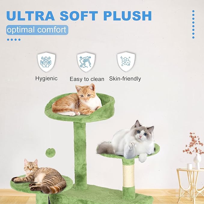 FDW | 54" Cat Tree Tower | Green | Multi-Level Indoor Activity Center with Sisal Scratching Posts, Condos, Plush Perches, Hanging Cat Toys | Sturdy, Easy to Assemble | for Kittens & Adult Cats