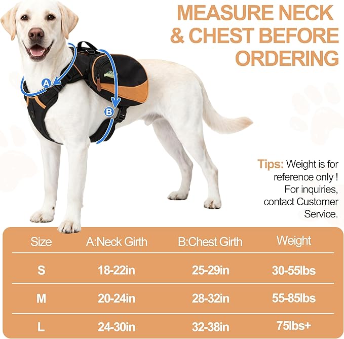 Dog Backpack Suitable for Medium to Large Dogs, Adjustable Lightweight Pet Harness, Built-in Poop Bag Dispenser, Waterproof and Safe, Suitable for Hiking, Puppy Training, Or Daily Walks, L