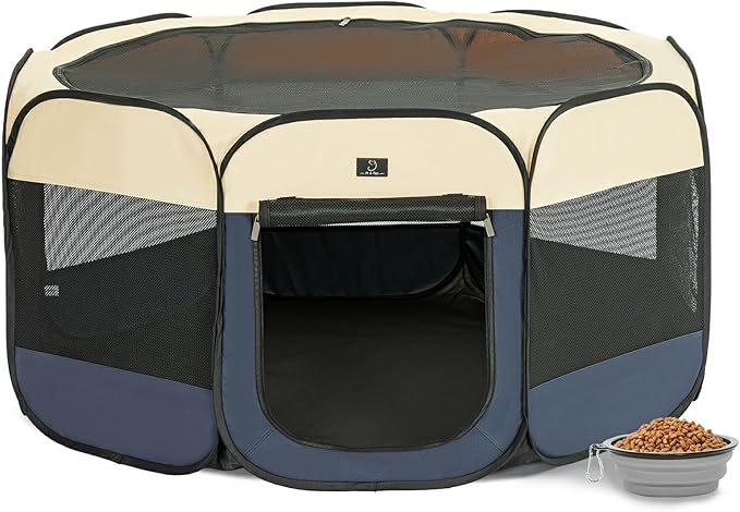 Portable Indoor Dog Playpen for Small Dogs & Puppies by A 4 Pet – 50.39" Pop-Up Soft Puppy Playpens with Bowl, Waterproof Floor, Calm Safe Space for Home, Travel & Daily Use