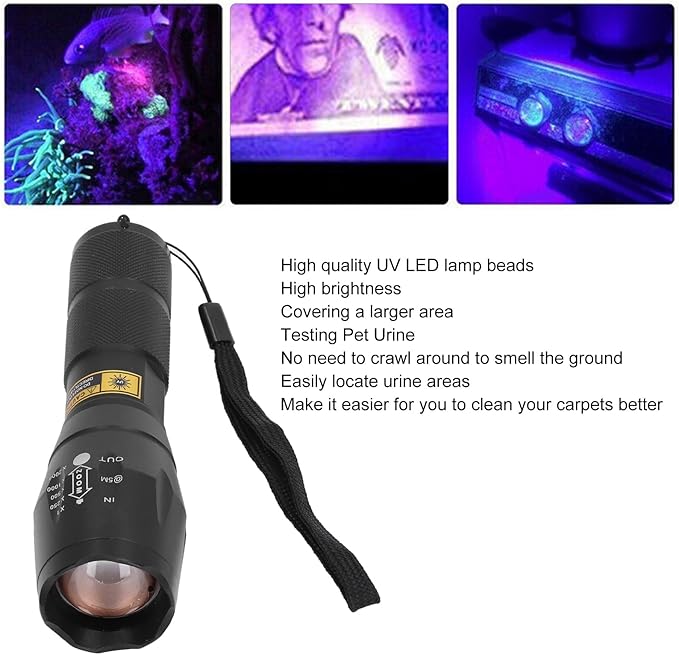 Black Light UV Lamp, 365nm High Brightness LED Mini UV Flashlight, Powerful Compact UV Flashlight, Pet Urine Detection Lamp for Dog/Cat Urine Detection/Resin Curing/Scorpion