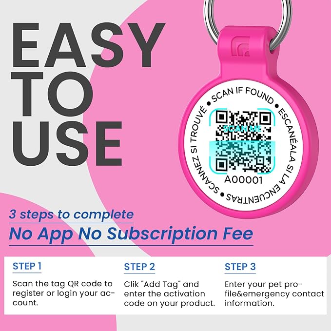 Silicone Cat Tags Personalized Small for Pet Collars, QR Code Cat Name Tags, Scan Location Alerts, Rose Red S