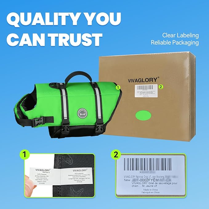 VIVAGLORY Rip Stop Dog Life Vest, Swimming Vest with Handle, Buoyancy for Doggy Puppy, Dog Life Jacket for Swimming & Boating, S, Bright Green
