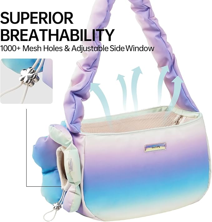 TOUCHDOG Pet Carrier Purse for Small Dogs & Cats,Lightweight Travel Puffy Handbag, Breathable Tote with Padded Interior&Safety Leash Clips,Ideal Carrier Backpack for Travel/Shopping (Blue)
