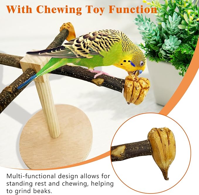 Rotating Bird Perch Stand Toy Natural Wooden Parakeet Toys with Edible Chew Toy Interactive Spinning Toy Bird Cage Accessories for Parakeets Budgies Conures Cockatiels Lovebirds Finches