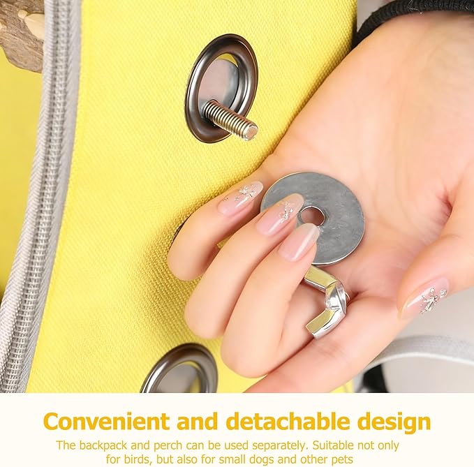 Transparent Parrot Backpack,12 Holes Ventilate Space Capsule Carrier,Stick Wooden Standing Perch,Portable Double Shoulder Outdoor Pet Backpack Carrier for Birds and Pets (Black,Without Stick)