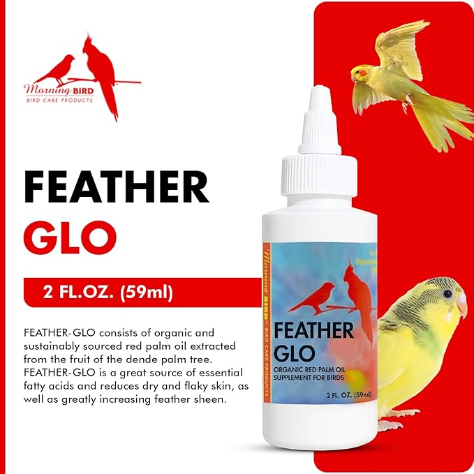 Morning Bird Feather Glo 2 oz – Cold Pressed Red Palm Oil - Natural Vitamin A & E Supplement for Birds – Supports Feather Shine, Skin Health & Immunity – Vitamin & Energy Boost for All Bird Types