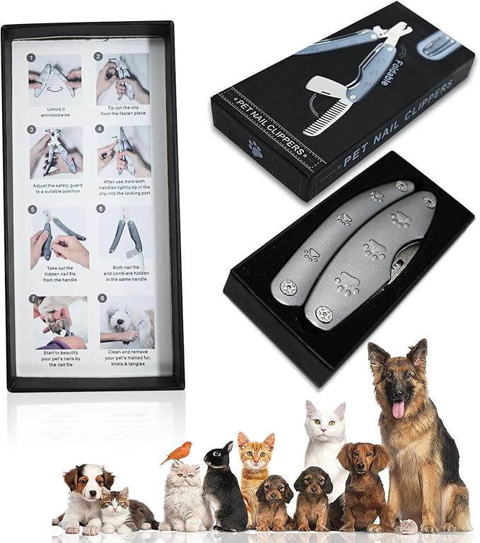 Best Dog Nail Trimmer for Anxiety Sensitive Dog, Silent Sharpest Smoothest Dog Nail Clippers for Thick Nails, Heavy Duty Professional Dog ToeNail Clipper, Build-in Comb & Nail File