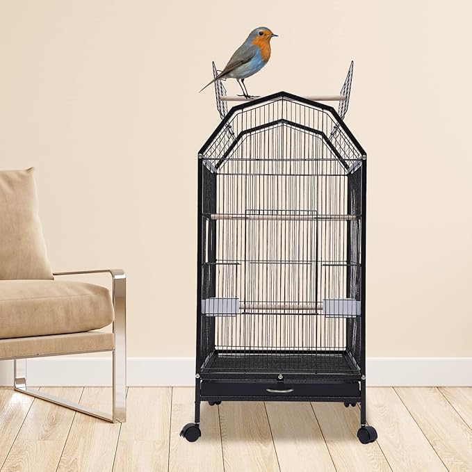 18.1x18.1x39.9inch Indoor Bird Cage, Parakeet Birds Cage with Rolling Stand, Open Top Parrot Cage, for Cockatiel, Parakeet, Budgie, Finch, Lovebirds