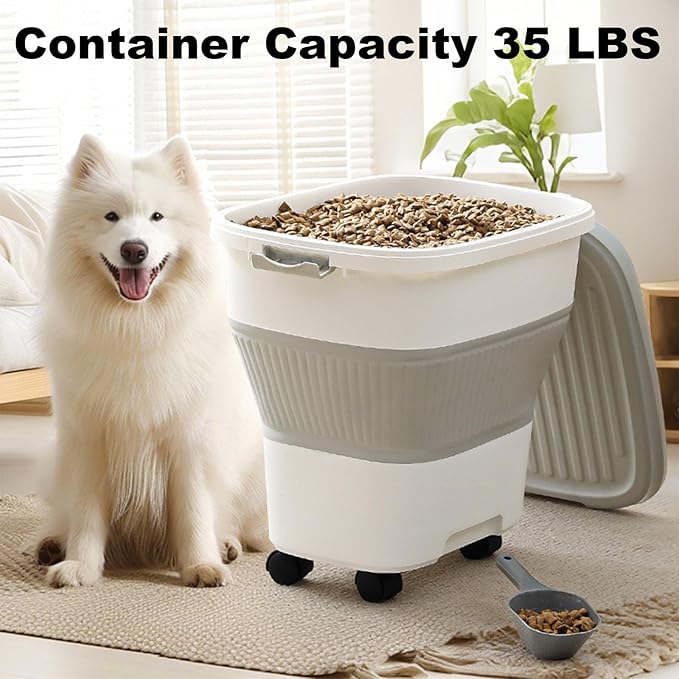 35 lbs Dog Food Storage Container,Collapsible Dog Food Container with Scoop,Pet Food Storage Containers to Keep Dry Food Fresh,Easy to Move
