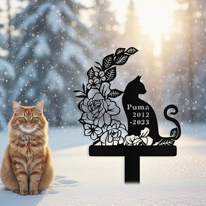 Custom Cat Grave Marker Outdoor, Personalized Metal Cat Memorial Grave Stake with Name and Date, Outdoor Waterrproof Cats Memorial Plaque