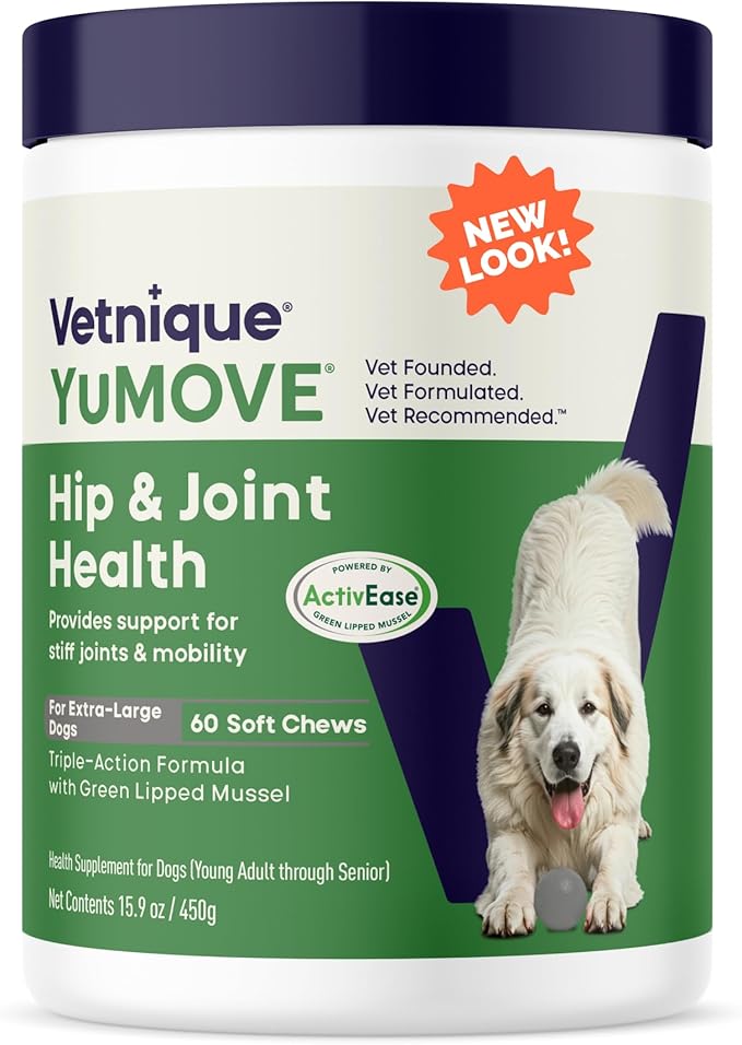 YuMOVE Hip & Joint Supplement for Dogs - Clinically Proven Glucosamine, Green Lipped Mussel , Hyaluronic Acid & Omega 3 Supports Mobility, Flexibility & Joint Comfort - 60 Chews (Large/XL Dogs)