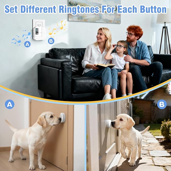 ChunHee WiFi Smart Dog Door Bell for Potty Training to Go Outside–Wireless Doggy Doorbell with Tuya Phone Notification–Waterproof Touch Button and Adjustable Volume, Multi-User Alerts(1 Dog Buttons)
