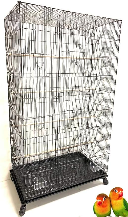 55" X-Large 3/8-Inch Tight Bar Spacing Multiple Flight Bird for Small Size Aviary Budgie Canary Finch Breeding Cage with Removable Rolling Stand