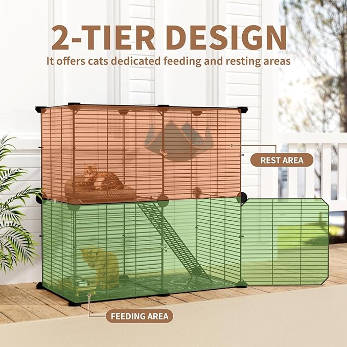 Small Cat Cage Indoor: Enclosed Cat Enclosure DIY Pet Playpen Detachable Metal Wire Kennel Sturdy Crate with Hammock for Cats Kitten