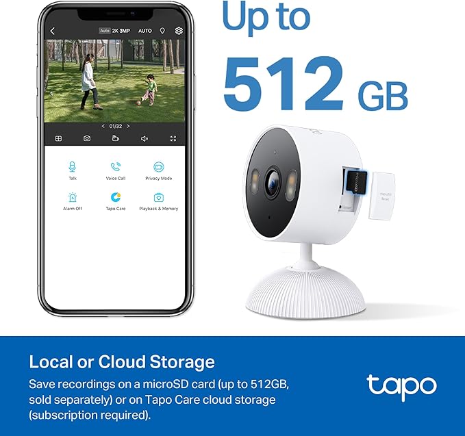 Tapo 2K Indoor/Outdoor Wired Security Camera - Works as a Baby Monitor & Pet Camera, Person/Motion/Baby Cry Detection, 2-Way Audio, Siren, Subscription-Free Local Storage or Optional Cloud, C113