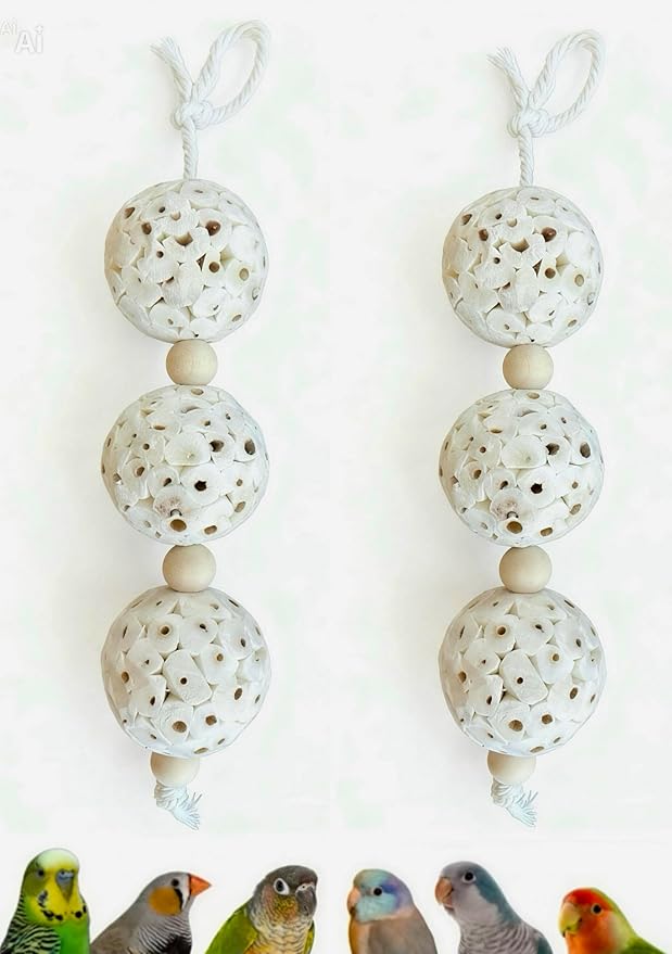 Triple Stack Natural Sola Ball Hanging Chew Toy for Small Birds - Set of Two