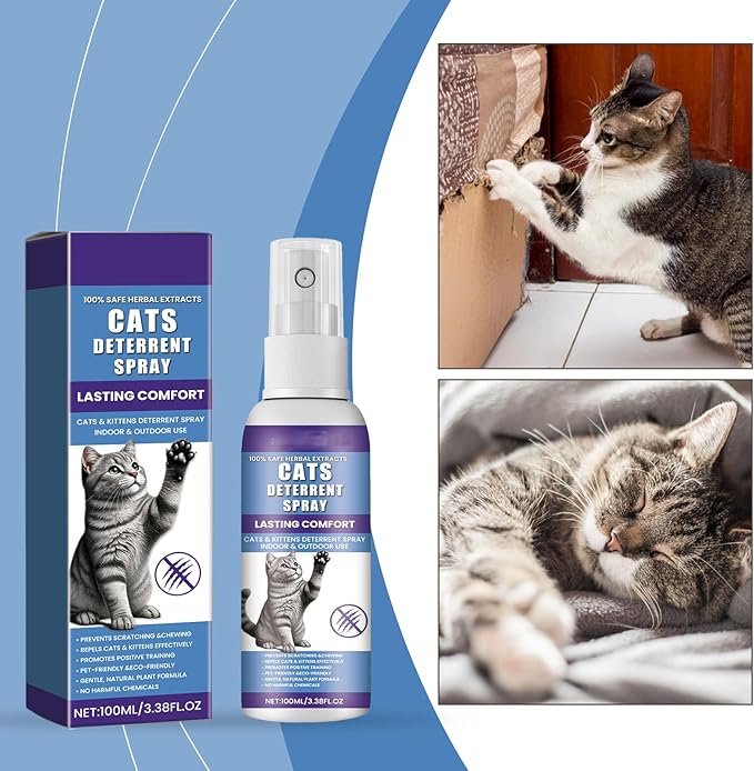 Cat Repellent Spray - Indoor/Outdoor Cat Deterrent Training Aid, Natural Plant-Based Formula to Stop Scratching, Jumping on Counters, and Spraying Behavior